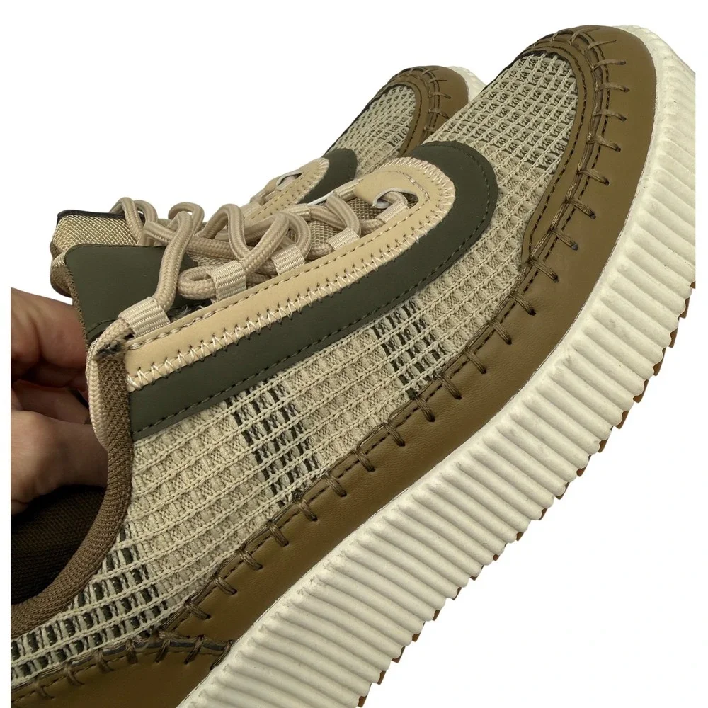 Nicole Miller Platform Sneakers Womens 8 Olive Tan Excellent Mixed Media Mesh